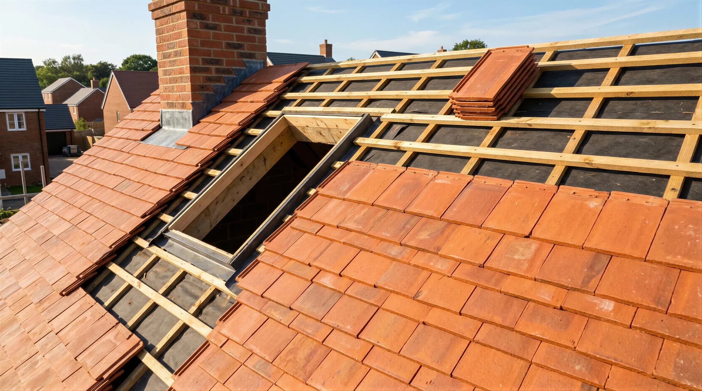 Aerial view of a dark tiled roof on a residential property
